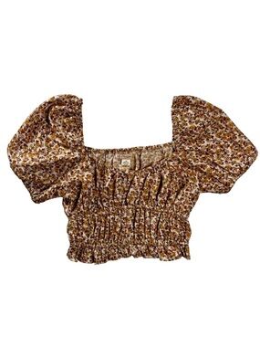 BOG Collective Boho Floral Smocked Puff Sleeve Crop Top Size Medium